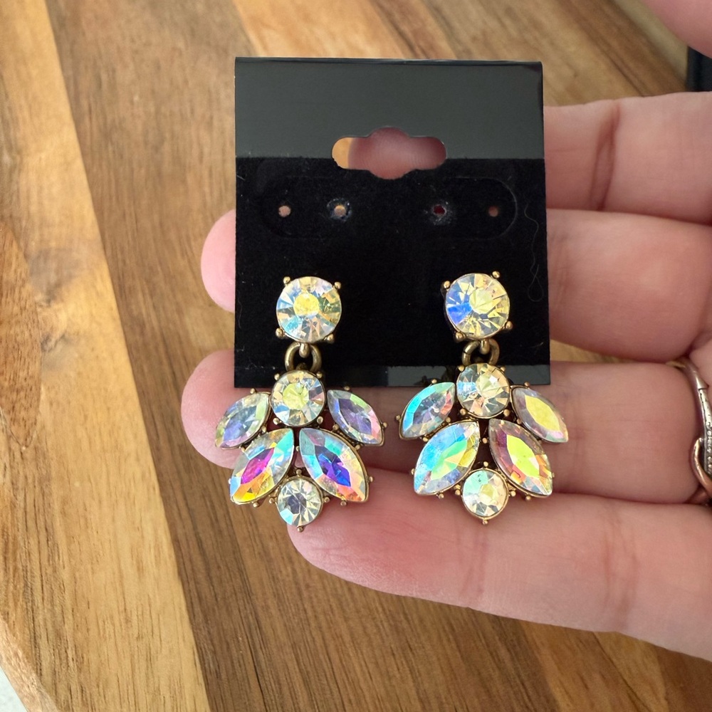 J. Crew Elegant Gold and Iridescent Crystal Earrings